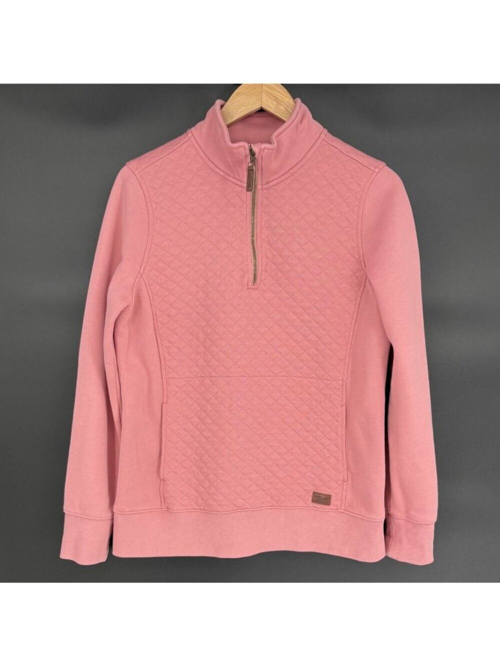 L.L. Bean Women Quilted Quarter-Zip Pullover M Pink Fleece Lined Outdoor Camping